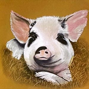 Cerdito. entre pajas  (2021)  Pastel cartulina marrón 32x34