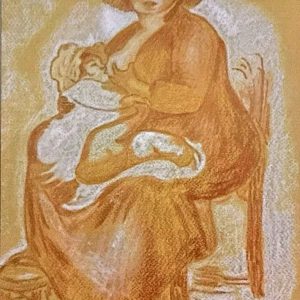 Mujer de Renoir amamantando  (2017)  Sanguina cartulina marron 35x25
